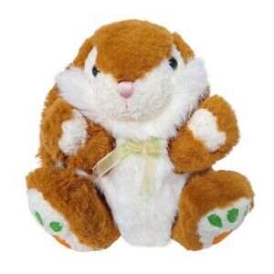 MTY International Brown White Easter Bunny Rabbit Carrot Feet Plush Bow 12"